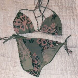 floral pastel green+pink bikini (look at description for size specifications)